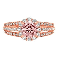 1.76ct okrugli rez ružičasti simulirani dijamant 18k ruža Gold Anniversement HALO prsten veličine 8.25