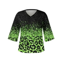 Ženska labava vrhova Odjeća V izrez Pulover cvjetni leopard listovi za djevojke Trendy Jesenske košulje za rušenje Elegantne casual fit armiju zeleno m