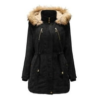 Ženske duge kapute zimske tople parkenke s dugim jaknom dugih rukava na pufferu niz čvrstu boju odjeća