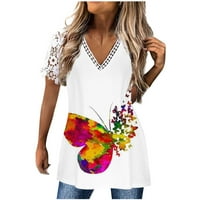 GUZOM T majice za žene plus veličine - čipka s kratkim rukavima od tiskanih trendi elegantnih majica