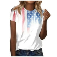 SKSLOEEG majice za žene Američka zastava tiskana s kratkim rukavima tunika košulje Crew vrat Ležerne