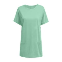 Ljetni vrhovi Moda Jednostavna čvrsta boja okrugla vrat kratki rukav džep duga majica Tee Green XXL