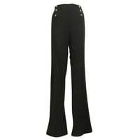 Ženska poslovna casual gumba široke noge Drćene hlače ravne visoke struine pantalone sa džepovima crna m