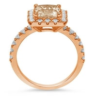 3.84ct Smaragdni rez Champagne Simulirani dijamant 18K ružičasto zlato Angažovanje halo prstena veličine