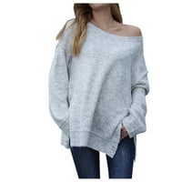 Ženski vrhovi Ležerni jesen i zimski pulover pleteni pad pad trendova džemperi Grey S-6XL