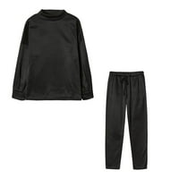 Lounge setovi za žene Outfit hlače setovi elegantne modne okrugle vrata čvrstog dugih rukava + labave hlače setovi 34-crna xxl