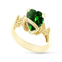 Oblik srca simulirani smaragd u 14k žuto zlato preko srebrne prstene od sterlinga 10