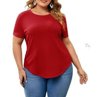 Ženska crvena obična okrugla vrat Casual kratkih rukava plus veličine majice