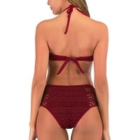 Daznico Womens kupaće kostimi Ženski solidni Halter vrat Dvije kukičane čipke visoki struk Bikini set