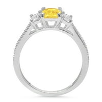 1. CT Sjajni smaragdni rez simulirani žuti dijamant 14k bijeli zlatni pasijans sa akcentima Trobonski prsten SZ 7.5