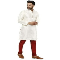 Muška kurta pidžama postavila je umjetnost svilena indijska tradicionalna haljina od bijelog l