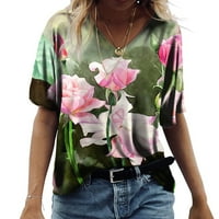 LeylayRay vrhovi za žene Ženske modne casual plus veličine Scenic Cvijeće Štampanje okrugle vrata majice Pink xxl