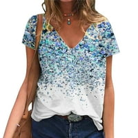 Ženski labavi V izrez kratki rukav majica Ljetni cvjetni vrhovi tiska za bluza