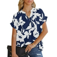 Žene casual boho print v izrez Top kratkih rukava majica majica s dugim rukavima za žene Ženska velika majica