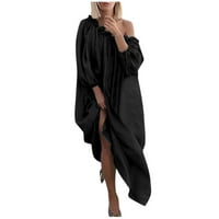 PXiakgy Women Plus Veličina Dnevno Ležerne prilike otvoreno rame Vintage Loose Boho Maxi haljina crna