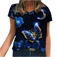 Zpanxa Womens T košulje Moda Žene Ljeto V-izrez Kratki rukav Ispis Ležerne prilike majica Ženska vježbanje Majice Plavi m