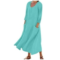 Guvpev ženska modna casual čvrsta boja rukav pamuk posteljina pamučna haljina - mint zelena xxl