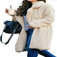 Žene Fuzzy Cardigan kaput Fleece tople zimske duge jakne rever otvoreni prednji kaput od dugih rukava