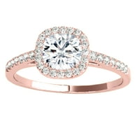 1. Carat Halo jastuk Cut Moissine & Prirodni dijamantni zaručni prsten u 14K ružin zlato u prstenu veličine