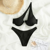 Ženska odvojena seksi bikini solidna boja jedno-ramena čelična kupaći kostim, crna, l