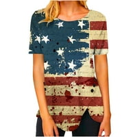 Ecqkame Dan nezavisnosti Majica Patriotske košulje za žene čišćenje Žene Okrugli vrat Ispiši majice Modne udobne ženske bluze vrhovi žutih l
