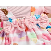 Aturuste novorođenčad Dječji odijelo postavljaju se lažna dva suspender bogknot patchwork cvijet srušenim ruffle trokutnim romper s trakom za glavu