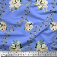 Soimoi Blue Rayon tkanina Kamelija i ranunculus cvjetna otisnuta od tiskane tkanine uz dvorište široko