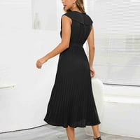 Tobchonp ženska haljina bez rukava bez rukava s vitkom nacrte srednje haljine s srednje dužine crne