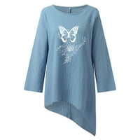 Ženska majica casual okrugla izrez Srednja odjeća Maslačak leptir tiskani tri četvrtine pamučnog posteljine