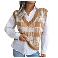 Ženski džemper prsluk za momen V-izrez casual labav pleteni džemper prsluk estetska odjeća TBKOMH