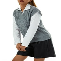 Ženski džemper s vratom Prsluk, casual bez rukava kabel od punog boja pletene vrhove rezervoara