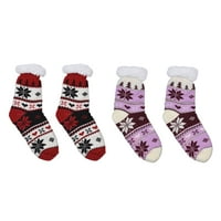 Trgovina LC Žene Početna stranicaMart parovi Red Brown Snewflake Sherpa obložene papučene čarape veličine