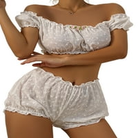 Dame odijelo Pidžama se postavlja van ramena slatka PJS cvjetna žena prozirna vez seksi ruffle bijeli