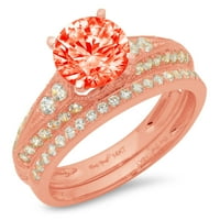 1. CT Sjajan okrugli rez simulirani crveni dijamant 18k Rose Gold Solitaire sa akcentima Bridal Set