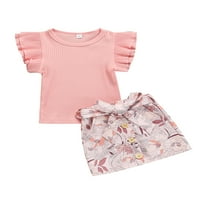 Jaweiw Baby Girl Summer Set odjeće, čiste boje pulover o o-vratu, suknja za tisak cvijeća