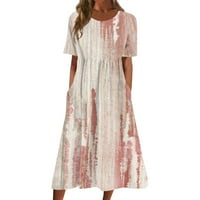 Yubatuo Womens Ljeto Ležerne prilike, haljina od labave majice Boho sa džepom kratkih rukava O-izrez Maxi haljine za žene ružičaste 3xl