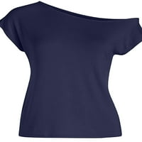 Colisha Women Ljeto vrhovi kosi dect majica Majica u boji Comfy Holiday kratki rukav pulover tamno plave l