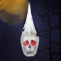 Temboko Halloween Animirane viseće lubanje glava prekriveno paukovim mrežama i osvetljenjem, halloween