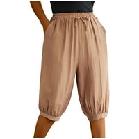 Ljetne posteljine kratke hlače Ženske džepove Lagani casual elastičnih kratkih hlača za lampionske struke