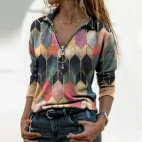 Žene srednje košulje svilenkaste žene dugih rever sa patentnim zatvaračem za žene print modne bluze