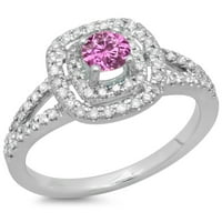 Dazzlingock Collection 14k Pink Sapphire & White Diamond Dame Split Shank Angagement Halo Bridalni prsten,