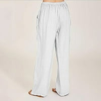 Ljetne pantalone za žene Ležerne prilike, čvrste pamučne lanene vučne struke, hlače duge širine vuče