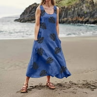 Ženske ljetne haljine Haljine za odmor na plaži Boho haljine cvjetne ispisane haljine bez rukava na suncu na klirensu plavi l