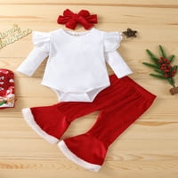 Fanvereka Newborn Božićne odjeće, Djevojke za bebe Jednobojno muta rukav okrugli vrat Playsuit + flaševe hlače + bow trake za glavu