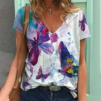 Buigttklop Ženski vrhovi za ljetno čišćenje Žena kauzal V-izrez Vintage Love Ispis bluza Majica kratkih