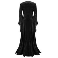 Yyeselk ženska duga haljina Vintage dugih rukava duljina duljina elegantna elven haljina