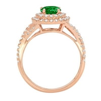 1.3ct okrugli rez zeleni simulirani smaragd 14k ružičasti ružičasto zlato graviranje izveštaja godišnjica Angažovanje vjenčanja halo ring veličine 7.75