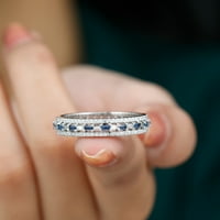 Troredni vječni prsten - laboratorija stvorena plavom safirskom i moissitnim prstenom, 14k bijelo zlato,