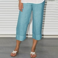 Ženska modna puna boja pamučne fla elastične duge hlače plaže pantalone za slobodno vrijeme plus veličine