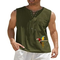 Voguele Men Bluze Prednji čipkani čipka T majice V izrez Ljeto vrhovi Sport Pulover Baggy Majica Camel
